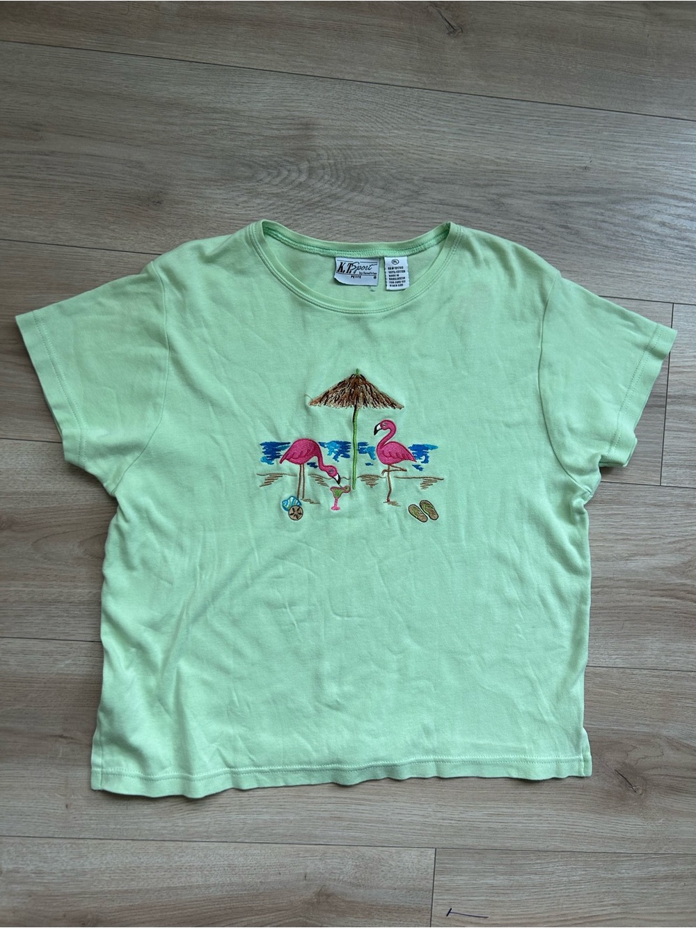 KT Sport Vintage Light Green Flamingo Beach Tee